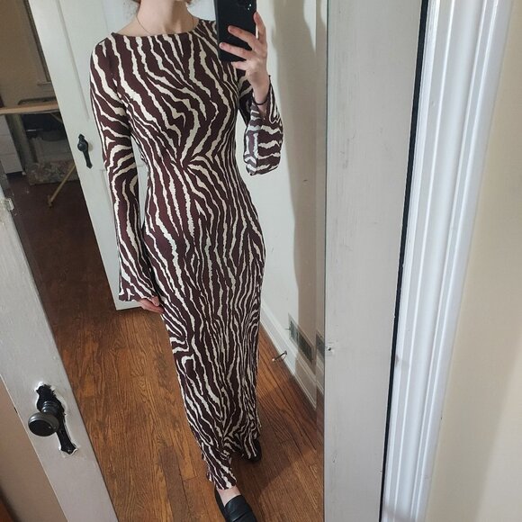 Realisation Par Brown Zebra Animal The Gia Maxi Silk Dress - Picture 10 of 10